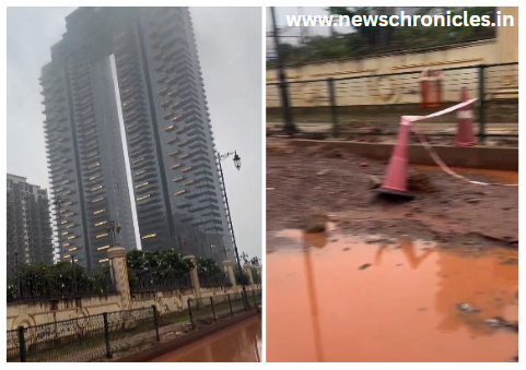 Broken road near Trump Tower Gurugram.